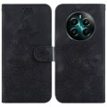 For Realme 12+ Lily Embossed Leather Phone Case(Black)