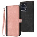 For Honor 100 Side Buckle Double Fold Hand Strap Leather Phone Case(Pink)