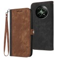 For Realme 12 5G Global Side Buckle Double Fold Hand Strap Leather Phone Case(Brown)