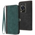 For Huawei Enjoy 70 Side Buckle Double Fold Hand Strap Leather Phone Case(Dark Green)