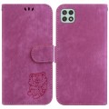 For Samsung Galaxy A22 5G Little Tiger Embossed Leather Phone Case(Rose Red)