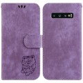 For Samsung Galaxy S10+ Little Tiger Embossed Leather Phone Case(Purple)