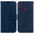 For Samsung Galaxy A21s Little Tiger Embossed Leather Phone Case(Dark Blue)