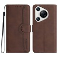 For Huawei Pura 70 Heart Pattern Skin Feel Leather Phone Case(Brown)