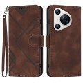 For Huawei Pura 70 Line Pattern Skin Feel Leather Phone Case(Coffee)