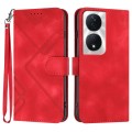 For Honor X7b Line Pattern Skin Feel Leather Phone Case(Red)