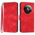 For Realme 12+ 5G Global Line Pattern Skin Feel Leather Phone Case(Red)