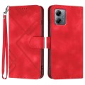 For Motorola Moto G14 Line Pattern Skin Feel Leather Phone Case(Red)