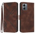 For Motorola Moto G14 Line Pattern Skin Feel Leather Phone Case(Coffee)