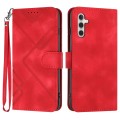 For Samsung Galaxy M34 Line Pattern Skin Feel Leather Phone Case(Red)