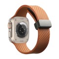 For Apple Watch Ultra 49mm Carbon Fiber Pattern Magnetic Buckle Silicone Watch Band(Brown)