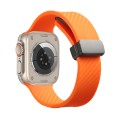 For Apple Watch SE 2022 44mm Carbon Fiber Pattern Magnetic Buckle Silicone Watch Band(Orange)