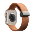 For Apple Watch Ultra 2 49mm Carbon Fiber Pattern Magnetic Buckle Silicone Watch Band(Brown)