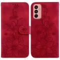 For Samsung Galaxy M13 4G Lily Embossed Leather Phone Case(Red)