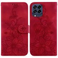 For Samsung Galaxy M33 5G Lily Embossed Leather Phone Case(Red)
