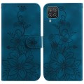 For Samsung Galaxy A22 4G Lily Embossed Leather Phone Case(Dark Blue)