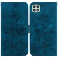 For Samsung Galaxy A22 5G Lily Embossed Leather Phone Case(Dark Blue)