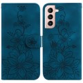 For Samsung Galaxy S21 5G Lily Embossed Leather Phone Case(Dark Blue)
