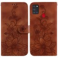 For Samsung Galaxy A21s Lily Embossed Leather Phone Case(Brown)