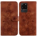 For Samsung Galaxy S20 Ultra Lily Embossed Leather Phone Case(Brown)