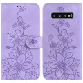 For Samsung Galaxy S10+ Lily Embossed Leather Phone Case(Purple)