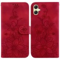 For Samsung Galaxy A05 Lily Embossed Leather Phone Case(Red)