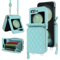 For Samsung Galaxy Z Flip5 Rhombic Texture Card Bag Phone Case with Dual Lanyard(Green)