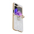 For Samsung Galaxy Z Flip3 Plating Gradient Color Glitter Phone Case With Ring Holder(Silver)