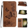 For Samsung Galaxy S24 Ultra 5G Butterfly Embossed Flip Leather Phone Case(Brown)