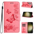 For Samsung Galaxy S24 Ultra 5G Butterfly Embossed Flip Leather Phone Case(Pink)