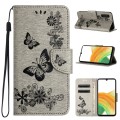 For Samsung Galaxy A35 Butterfly Embossed Flip Leather Phone Case(Grey)