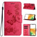 For Samsung Galaxy A55 Butterfly Embossed Flip Leather Phone Case(Red)