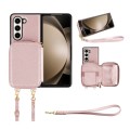 For Samsung Galaxy Z Fold5 Multifunctional Card Bag Phone Case(Rose Gold)