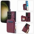 For Samsung Galaxy S22 Ultra 5G Zipper Card Slots RFID Phone Case(Wine Red)