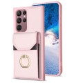 For Samsung Galaxy S22 Ultra 5G BF29 Organ Card Bag Ring Holder Phone Case(Pink)