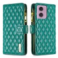 For Motorola Moto G34 5G Diamond Lattice Zipper Wallet Leather Flip Phone Case(Green)