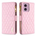 For Motorola Moto G34 5G Diamond Lattice Zipper Wallet Leather Flip Phone Case(Pink)