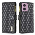 For Motorola Moto G34 5G Diamond Lattice Zipper Wallet Leather Flip Phone Case(Black)
