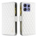 For Motorola Edge 50 Pro 5G Diamond Lattice Zipper Wallet Leather Flip Phone Case(White)
