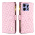 For Motorola Edge 50 Pro 5G Diamond Lattice Zipper Wallet Leather Flip Phone Case(Pink)