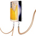 For Samsung Galaxy S23 FE 5G Electroplating Dual-side IMD Phone Case with Lanyard(Draft Beer)