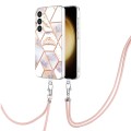 For Samsung Galaxy S24+ 5G Electroplating Splicing Marble Flower IMD TPU Phone Case with Lanyard(Cro