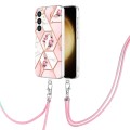 For Samsung Galaxy S24+ 5G Electroplating Splicing Marble Flower IMD TPU Phone Case with Lanyard(Pin