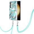 For Samsung Galaxy S24 5G Electroplating IMD Splicing Dual-side Marble TPU Phone Case with Lanyard(B