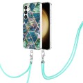 For Samsung Galaxy S24 5G Electroplating IMD Splicing Dual-side Marble TPU Phone Case with Lanyard(B