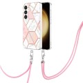For Samsung Galaxy S24 5G Electroplating IMD Splicing Dual-side Marble TPU Phone Case with Lanyard(P