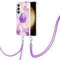 For Samsung Galaxy S24 5G Electroplating IMD Splicing Dual-side Marble TPU Phone Case with Lanyard(L