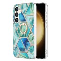 For Samsung Galaxy S24+ 5G Splicing Marble Flower IMD TPU Phone Case Ring Holder(Green)