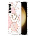 For Samsung Galaxy S24+ 5G Splicing Marble Flower IMD TPU Phone Case Ring Holder(Pink White)