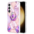 For Samsung Galaxy S24 5G Splicing Marble Flower IMD TPU Phone Case Ring Holder(Light Purple)